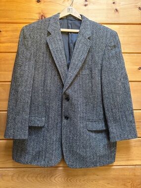 Vintage Bernard Altman Men Wool Evening Suit Jacket Houndstooth Black White L